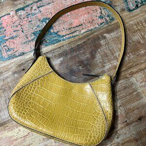 Liz Claiborne Yellow shoulder purse bag clutch small faux alligator luxury